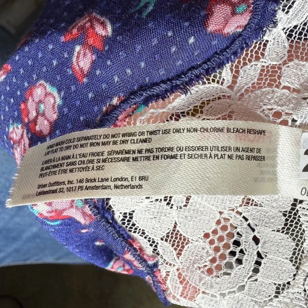 by Anthropologie Floral Lace Trim Pajama Pants Wide Leg Blue Pink Green XL NWT